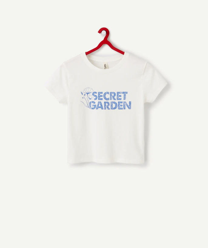   - WHITE ORGANIC COTTON T-SHIRT WITH BLUE MESSAGE