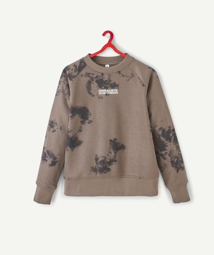   - KHAKI SWEATSHIRT WITH A STAINED EFFECT AND A MESSAGE