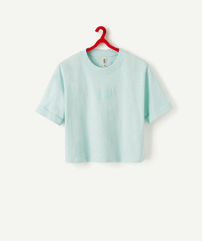   - PASTEL BLUE CROPPED RECYCLED FIBRE T-SHIRT WITH MESSAGE