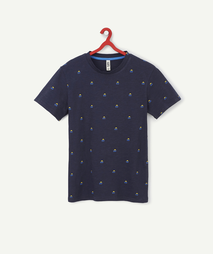   - BLUE PATTERNED T-SHIRT IN ORGANIC COTTON