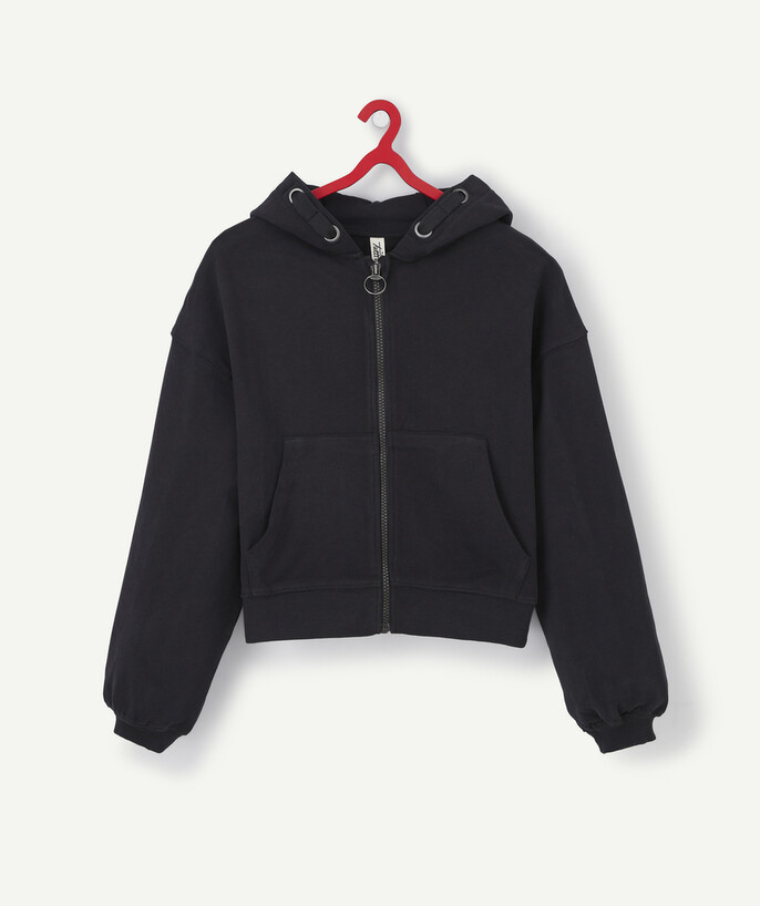   - BLACK SWEATSHIRT WITH A HOOD AND ZIP IN ORGANIC COTTON