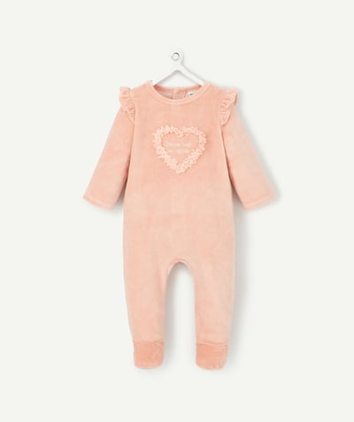 CategoryModel (8821750988942@1988)  - PINK SLEEPSUIT IN RECYCLED FIBERS VELVET WITH A HEART