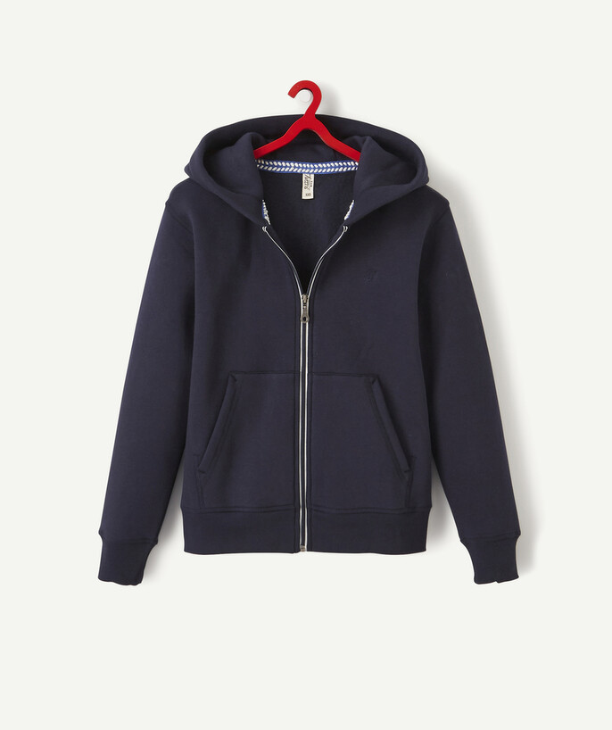   - NAVY BLUE ZIPPED HOODED SWEATSHIRT