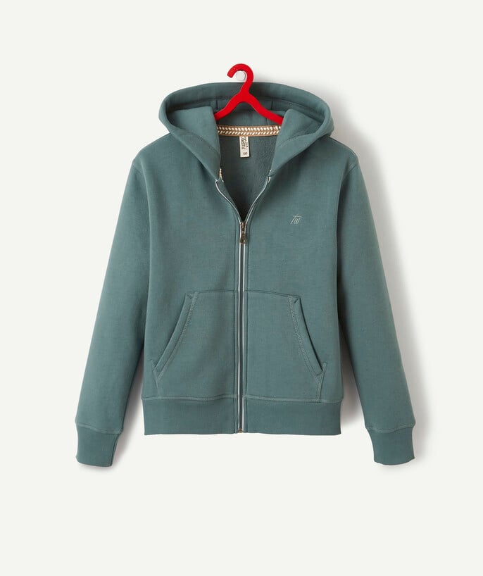   - GREEN ZIPPED HOODED SWEATSHIRT