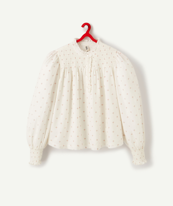   - WHITE SMOCKED PATTERNED SHIRT