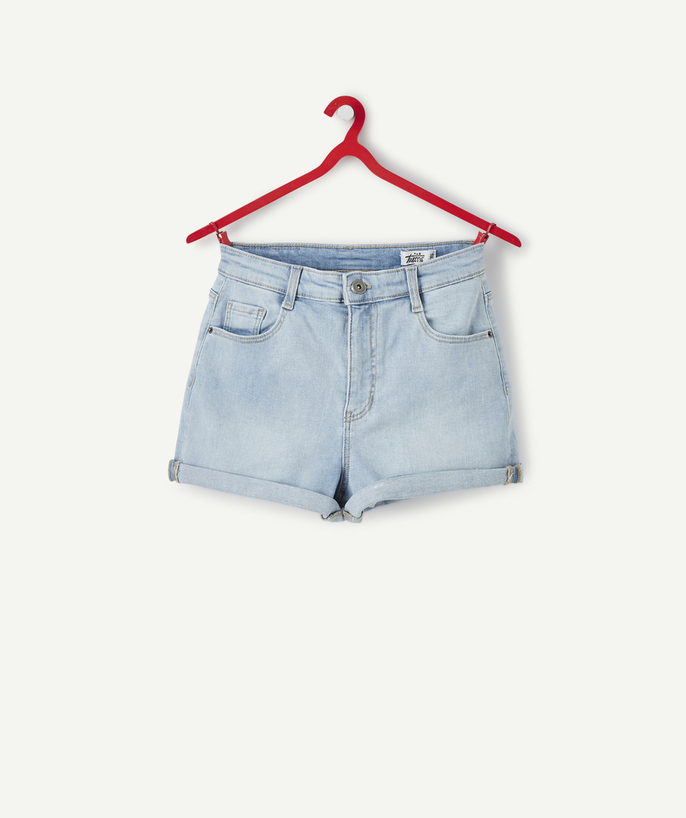   - LIGHT BLUE LESS WATER DENIM SHORTS WITH TURN-UPS