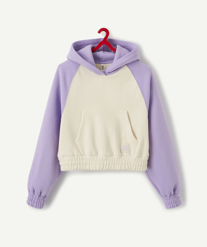   - SHORT VIOLET AND BEIGE HOODED SWEATSHIRT