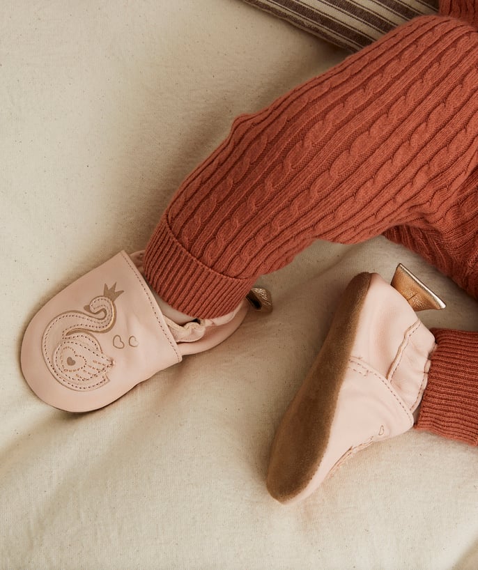   - PINK LEATHER SLIPPERS WITH SWANS