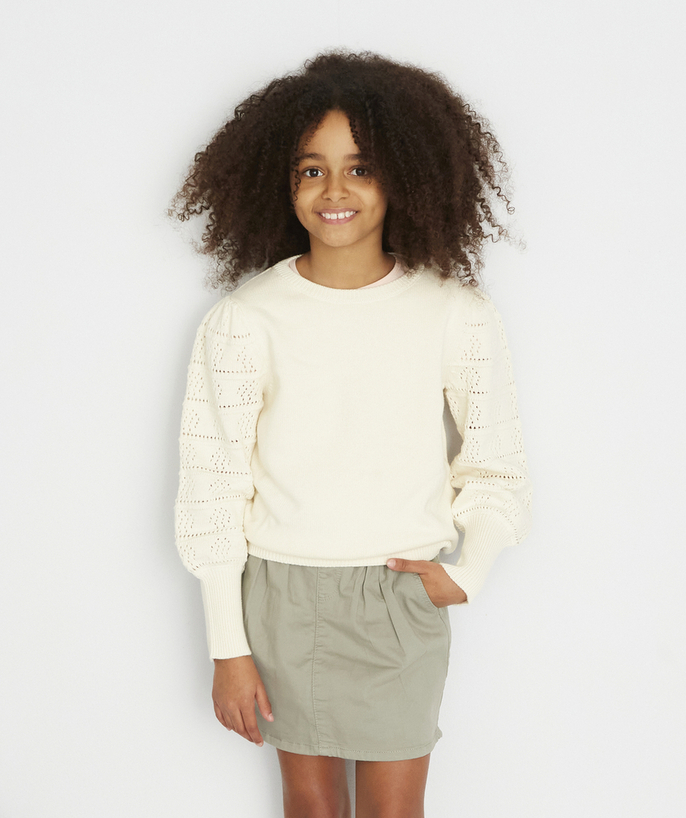   - CREAM JUMPER WITH SLEEVES IN AN OPEN WORK KNIT