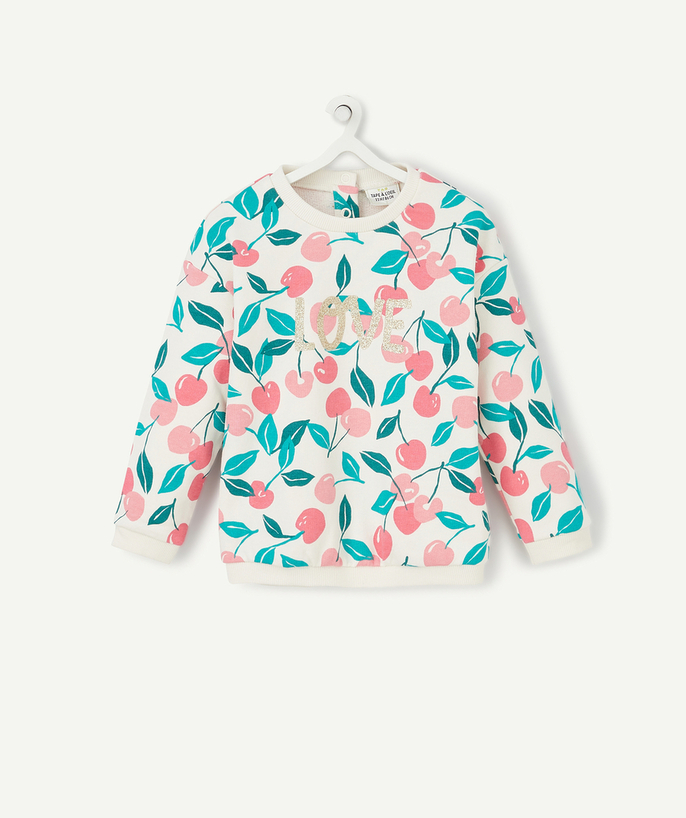   - WHITE SWEATSHIRT IN ORGANIC COTTON WITH A PINK PEACH DESIGN