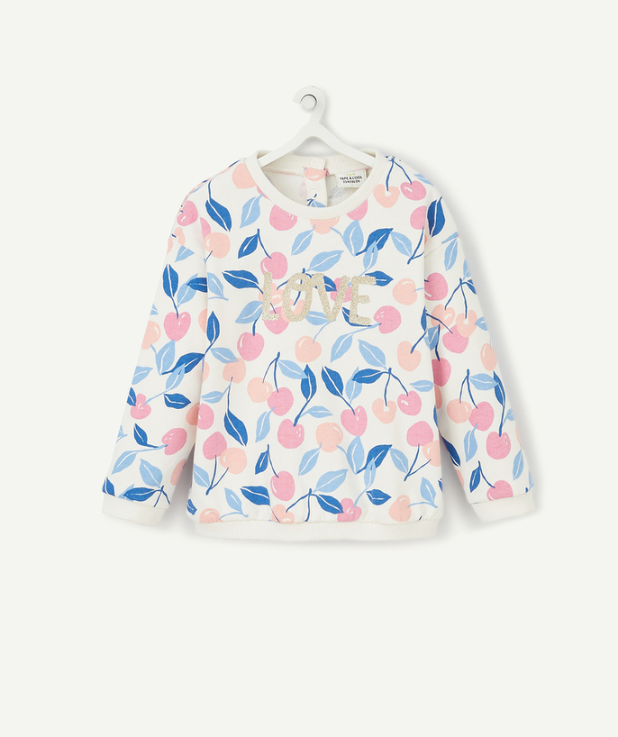   - WHITE SWEATSHIRT IN ORGANIC COTTON WITH A BLUE PEACH DESIGN