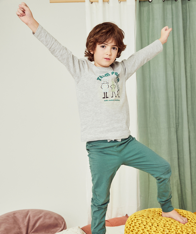   - BOYS' GREEN AND GREY PASTA-THEMED PYJAMAS IN RECYCLED FIBERS