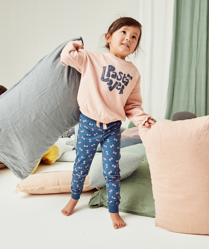   - GIRLS' BLUE AND PINK PASTA-PRINT PYJAMAS IN RECYCLED FIBERS