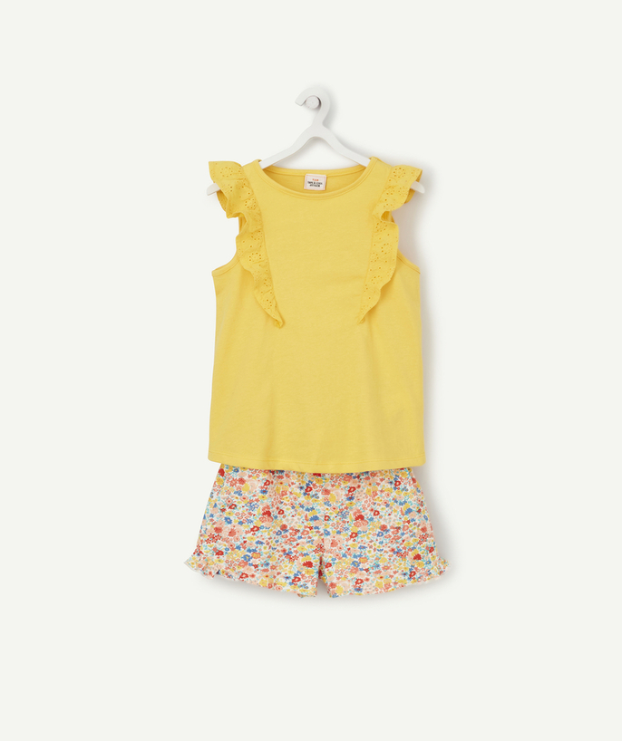   - SHORT YELLOW AND FLOWER-PATTERNED COTTON PYJAMAS