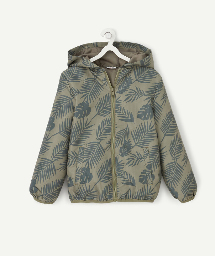   - KHAKI LEAF-PATTERNED WINDCHEATER WITH A HOOD