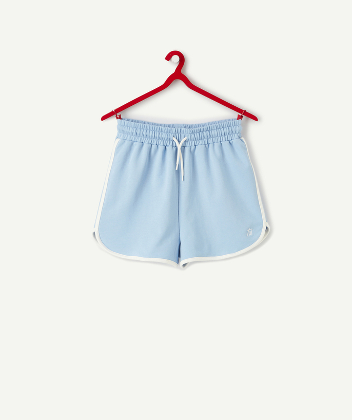   - LE SHORT EN MOLLETON BLEU AVEC DÉTAILS CONTRASTÉS