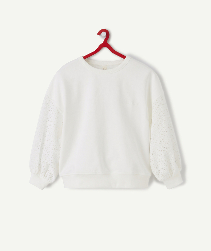   - WHITE SWEATSHIRT WITH BRODERIE ANGLAIS ON THE SLEEVES