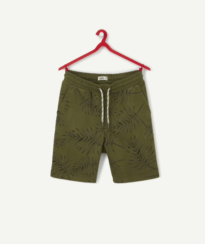   - KHAKI BERMUDA SHORTS IN FLEECE WITH A LEAF PRINT