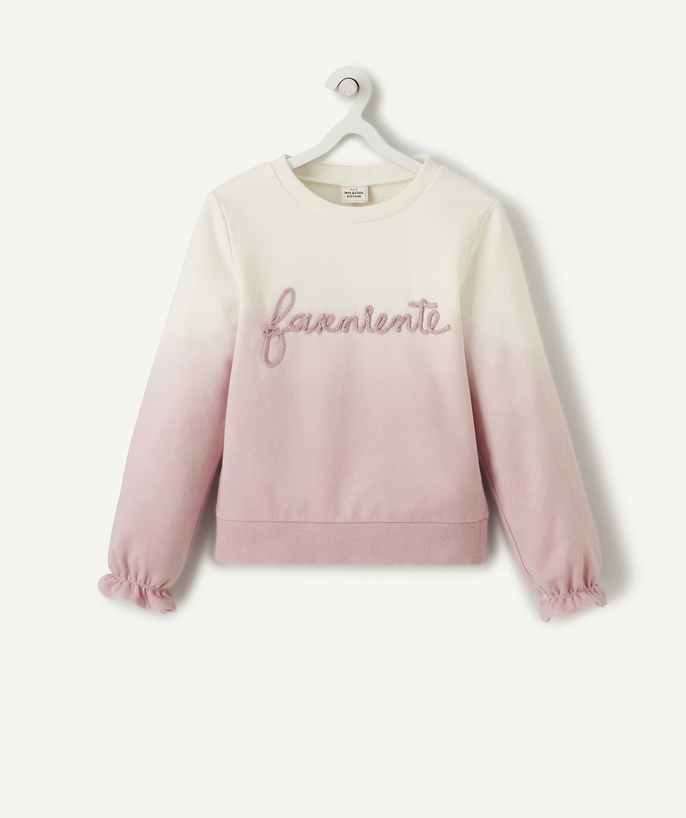   - PINK AND WHITE SWEATSHIRT WITH EMBROIDERED MESSAGE