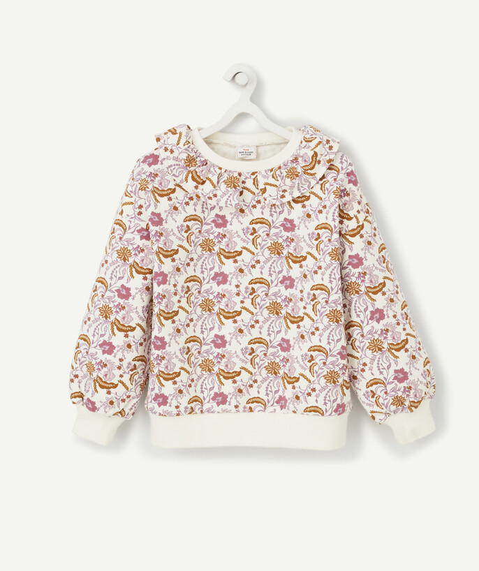   - WHITE SWEATSHIRT WITH A VIOLET AND CAMEL FLORAL DESIGN