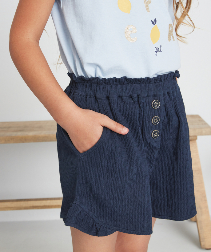   - MIDNIGHT BLUE WRINKLED EFFECT SHORTS WITH FRILLS