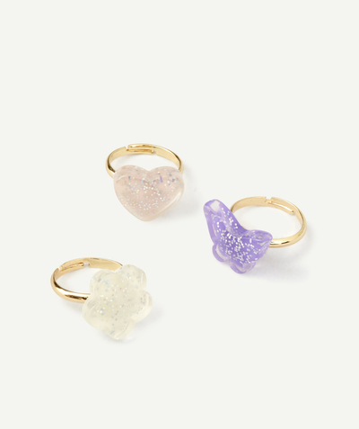 CategoryModel (8824928993422@14)  - SET OF THREE ADJUSTABLE RINGS FOR GIRLS WITH A BUTTERFLY, A FLOWER AND A SPARKLING HEART