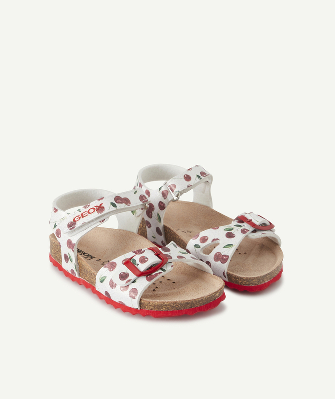   - WHITE SANDALS WITH PRINTED CHERRIES