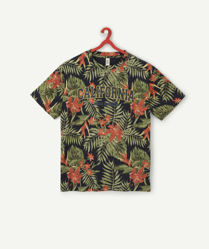   - NAVY BLUE TROPICAL PRINT T-SHIRT WITH A MESSAGE