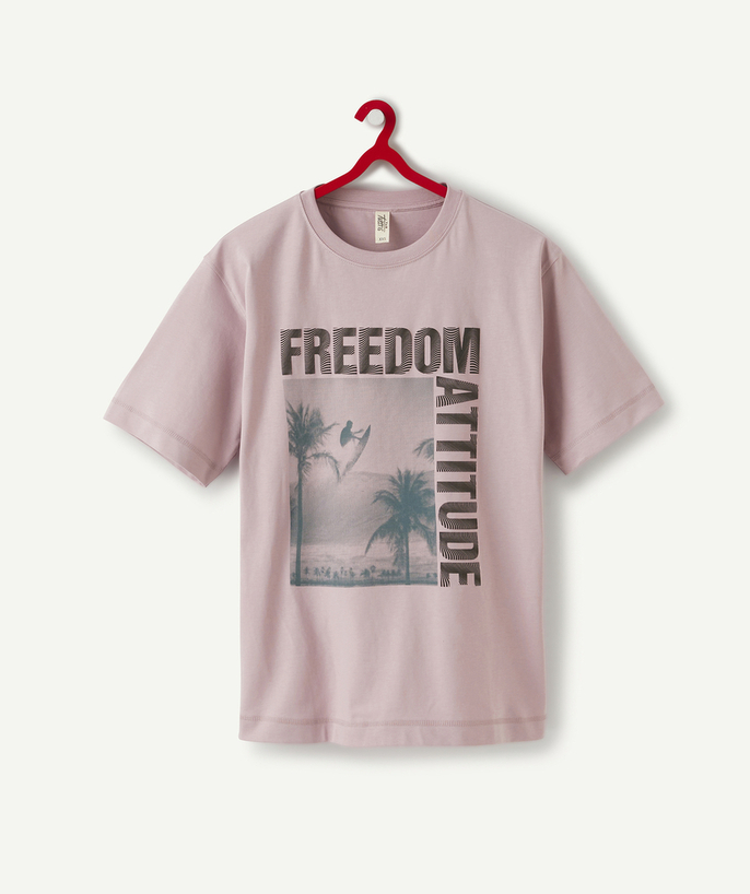   - VIOLET T-SHIRT WITH A MESSAGE AND SURF PRINT PHOTO