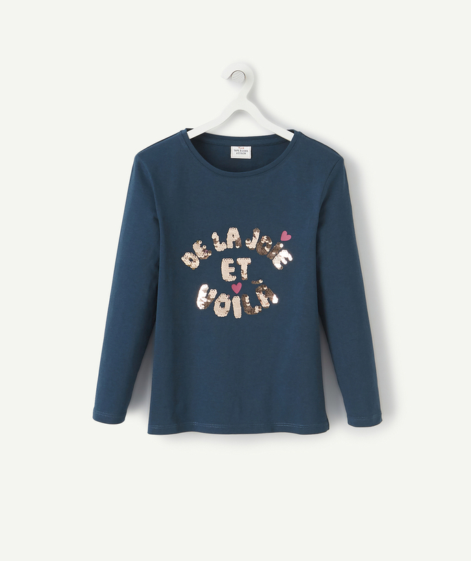   - T-SHIRT VERT EN COTON BIO AVEC SEQUINS FILLE 