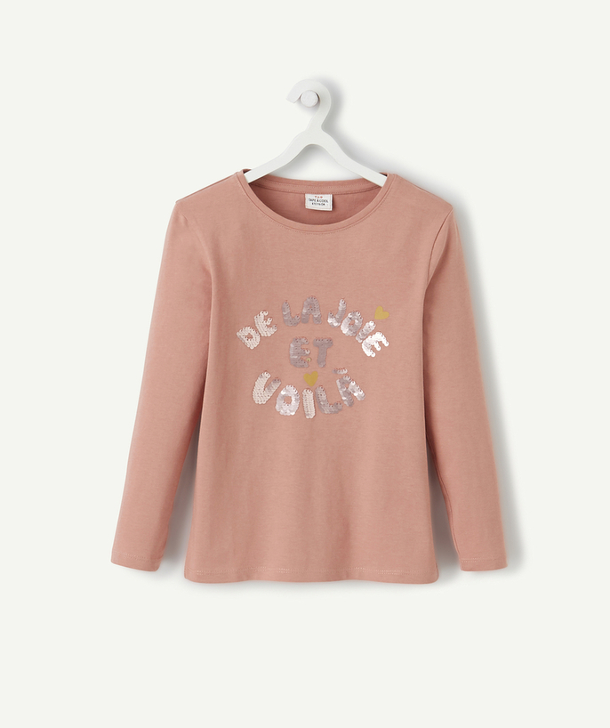   - LE T-SHIRT ROSE EN COTON BIOLOGIQUE AVEC MESSAGE EN SEQUIN