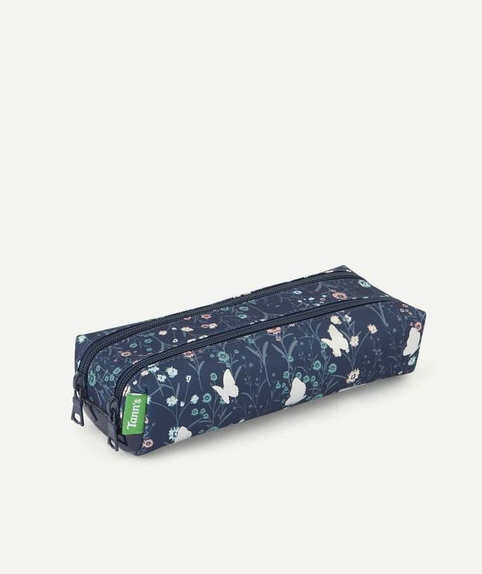   - DOUBLE NAVY BLUE FLORAL PRINT SCHOOL PENCIL CASE