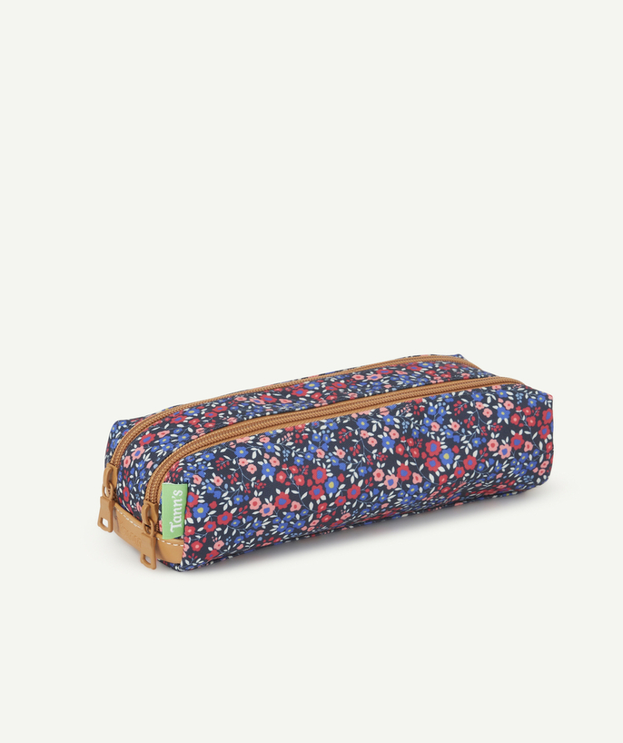   - NAVY BLUE PENCIL CASE WITH PINK FLORAL PRINT