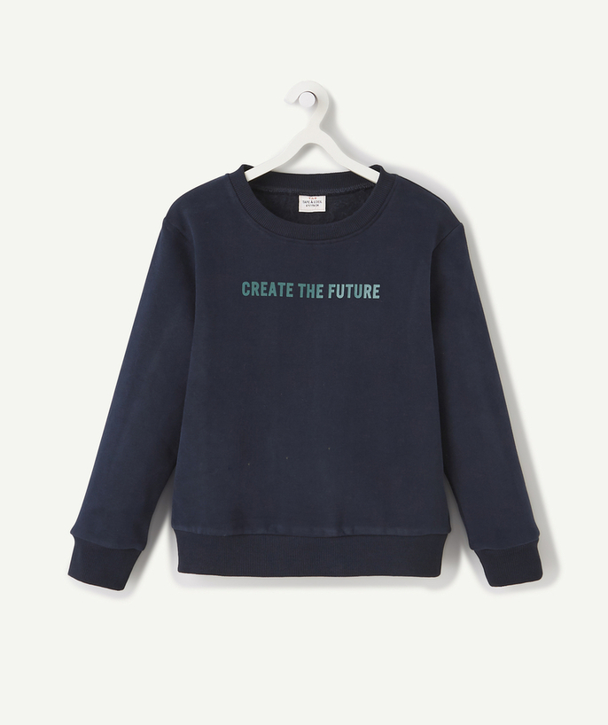   - BOYS' VELVET EFFECT NAVY BLUE SWEATSHIRT WITH A MESSAGE