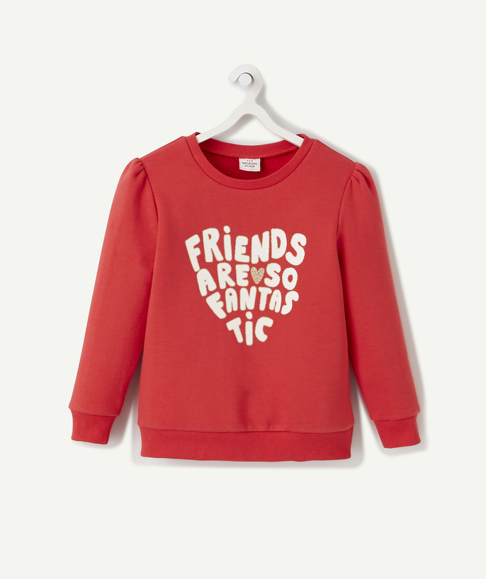   - GIRLS' CANDY PINK SWEATSHIRT WITH A FLOCKED AND SEQUINNED FRIENDS DESIGN