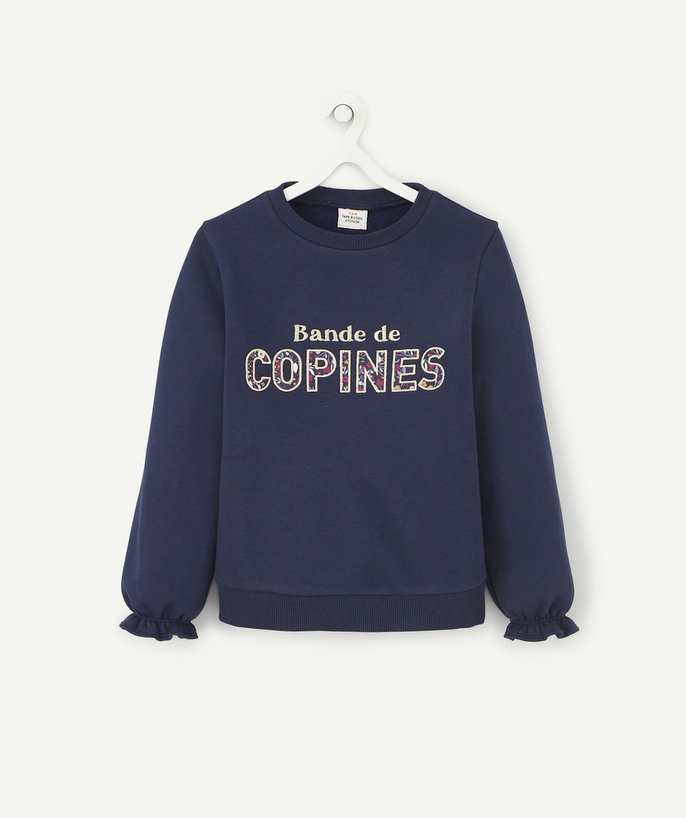   - SWEAT BLEU MARINE EN COTON BIO BANDE DE COPINES FILLE