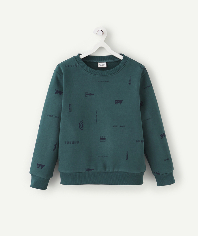   - BOYS' GREEN LONG-SLEEVED PATTERNED COTTON SWEATSHIRT