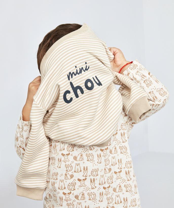   - SWEAT RAYÉ EN FIBRES RECYCLÉES BÉBÉ GARÇON AVEC MESSAGE MINI CHOU