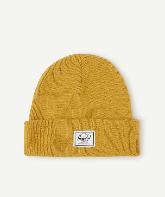   - MUSTARD MIXED KNIT BEANIE HAT WITH TURN-UP