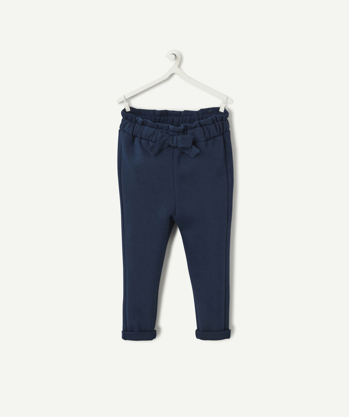   - BABY GIRLS' PLAIN NAVY BLUE JOGGERS WITH A FRILLY WAIST