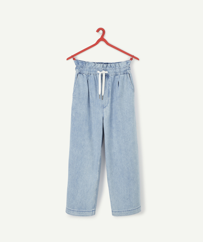   - GIRLS' PALE BLUE HIGH-WAISTED WIDE-LEGGED DENIM TROUSERS