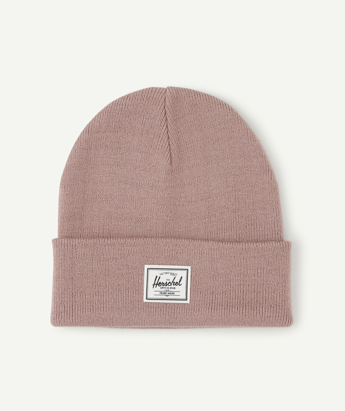   - PINK MIXED KNIT BEANIE HAT WITH TURN-UP