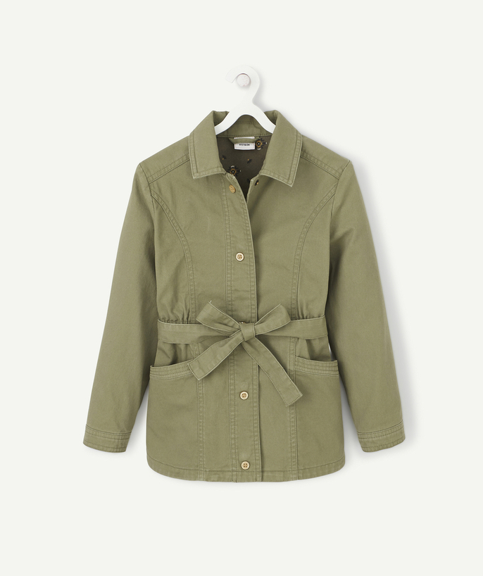   - GIRLS' KHAKI PARKA WITH A BELT AND NARROWED AT THE WAIST