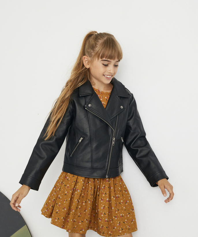   - GIRLS' BLACK IMITATION LEATHER JACKET