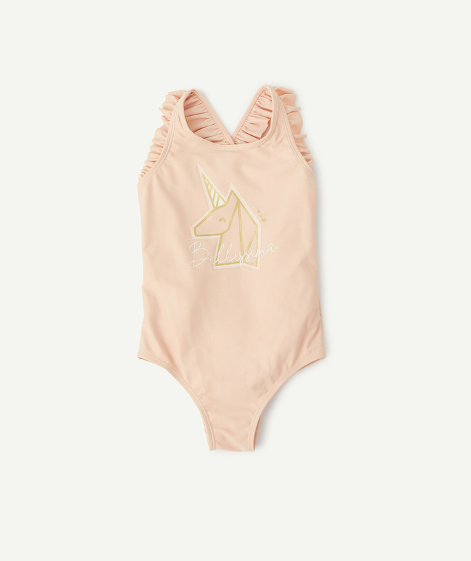   - GIRLS' ONE-PIECE PALE PINK SWIMSUIT WITH A SPARKLING UNICORN