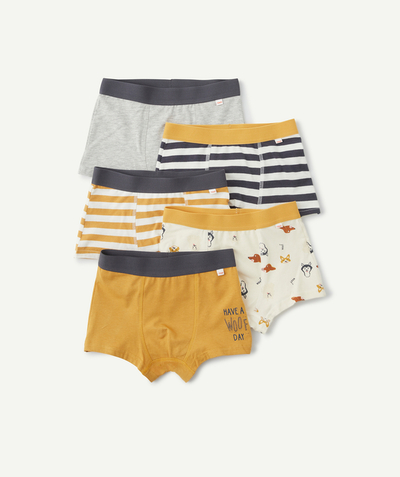 CategoryModel (8824503009422@13)  - PACK OF 5 ORGANIC COTTON BOYS' PLAIN AND YELLOW PRINT BOXER SHORTS