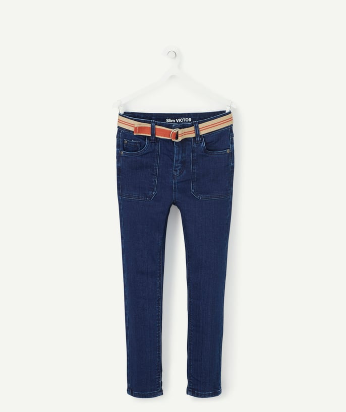   - VICTOR BOYS' DARK BLUE SLIM-FIT ULTRADENIM JEANS WITH BELT