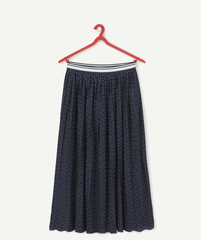   - GIRLS' NAVY BLUE SPOTTED LONG SKIRT