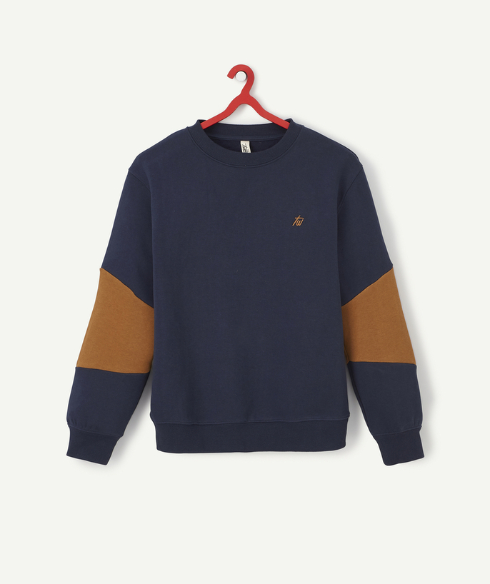   - BOYS' NAVY BLUE AND BROWN TWO-TONE SWEATSHIRT