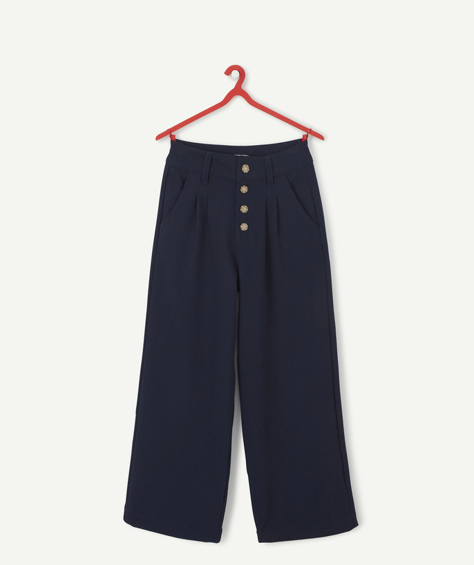   - GIRLS' NAVY BLUE FLARED FELT TROUSERS